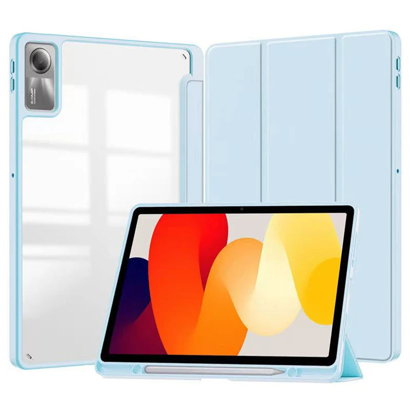 Tri-Folding Flip Tablet Cover For Xiaomi Redmi Pad SE 11 inch 2023 Acylic Transparent Back Case Pencil Holder Auto Sleep/Wake