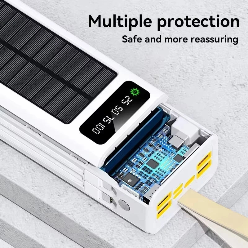 VIVO 500000mAh Solar Power Bank High-capacity Built-in 4 Cables External Battery LED Light PowerBank for iPhone Samsung