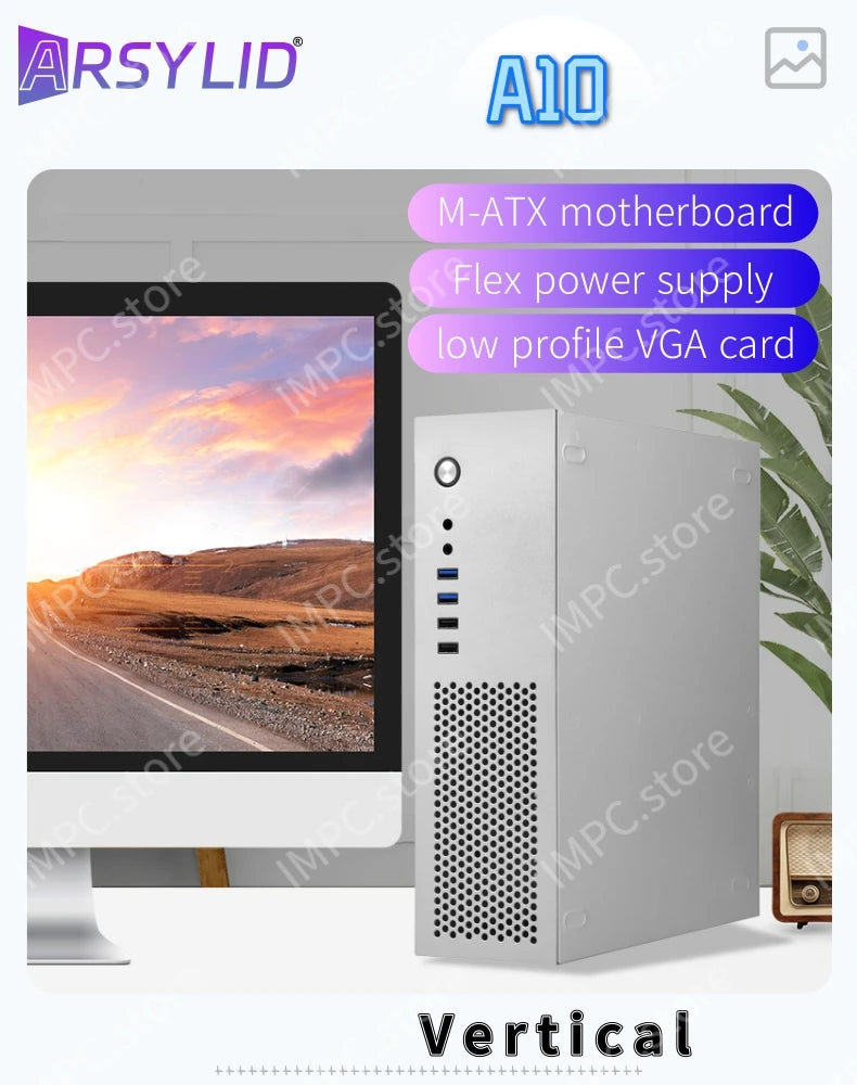A10 7.3L M-ATX Chassis A4 HTPC Portable Half-Height Graphics Card Computer PC Support PCIe 2.5' SSD Drive Mini Flex PSU Case