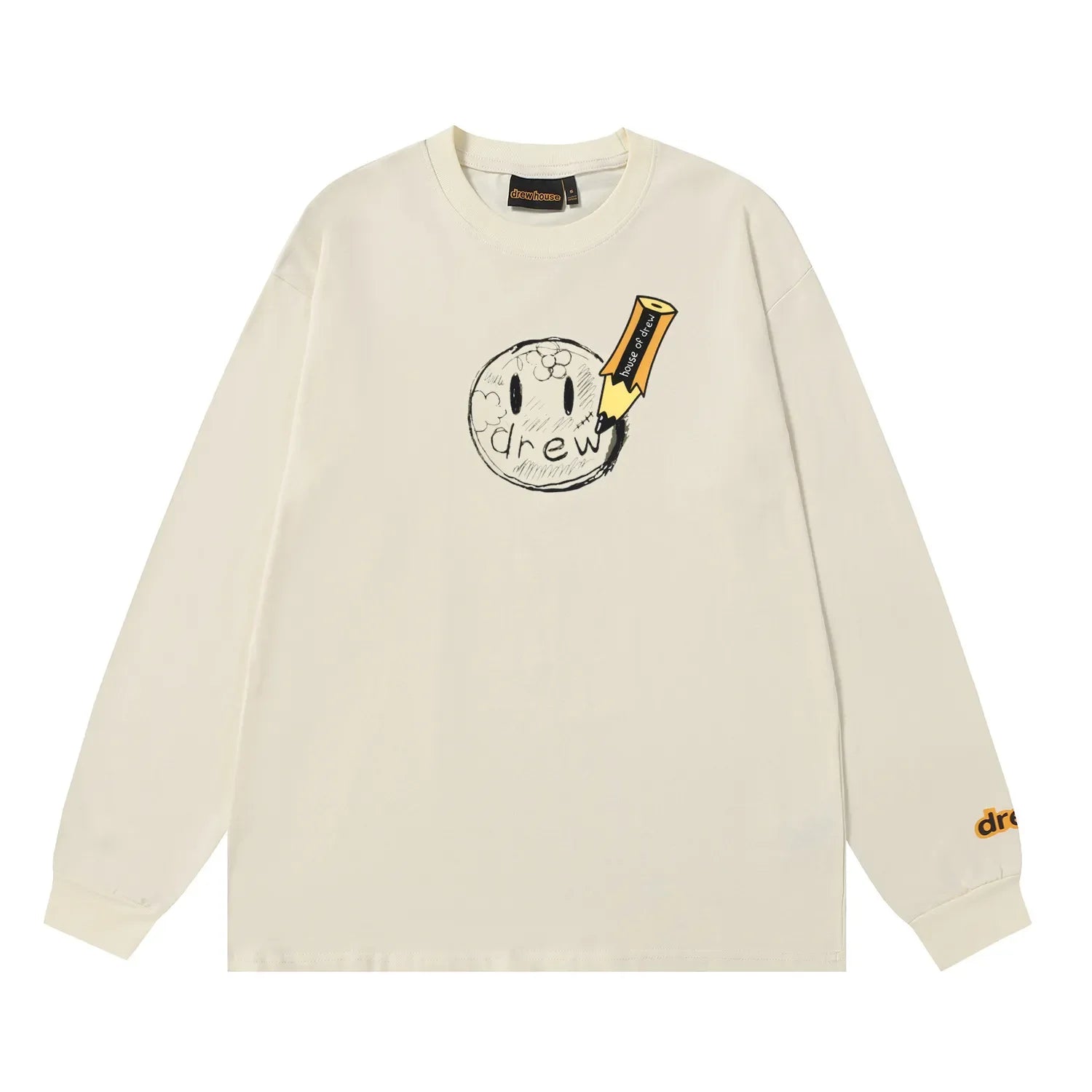 Drew House New drew T Shirt Men's and Women's Long Sleeve Tshirt Designer Luxury Pencil flower smiley face men clothing