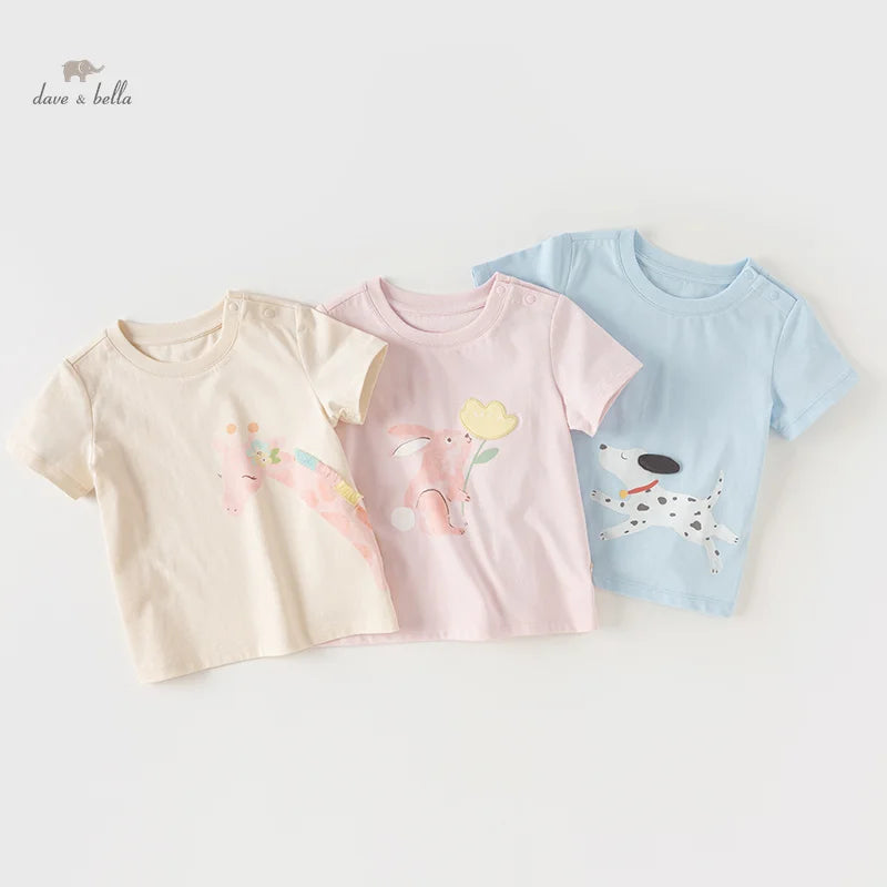 Dave Bella 2025 New Summer Girl's Boy’s Baby T-Shirt Children Top Cotton Short Sleeve Undershirt Casual Outdoor Sport DB2241110
