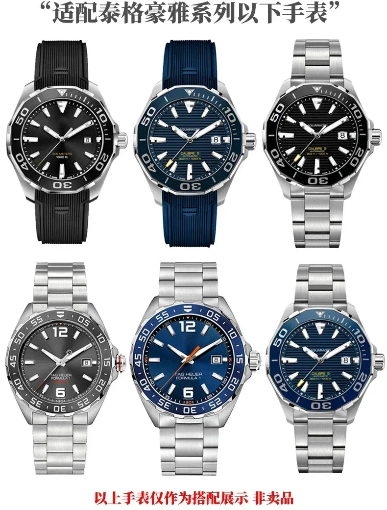 Silicone Watch Straps For Tag Heuer CARRERA AQUARACER 300 WAY201A WAY211C Rubber Black Blue Watch Accessories Band 22mm