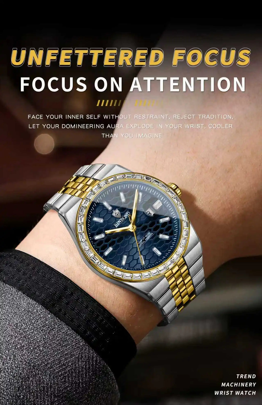 BINBOND New Men's Quartz Watch Classic Style Waterproof Luminous Date Display Stainless Steel Wristwatch For Male Relojes Hombre