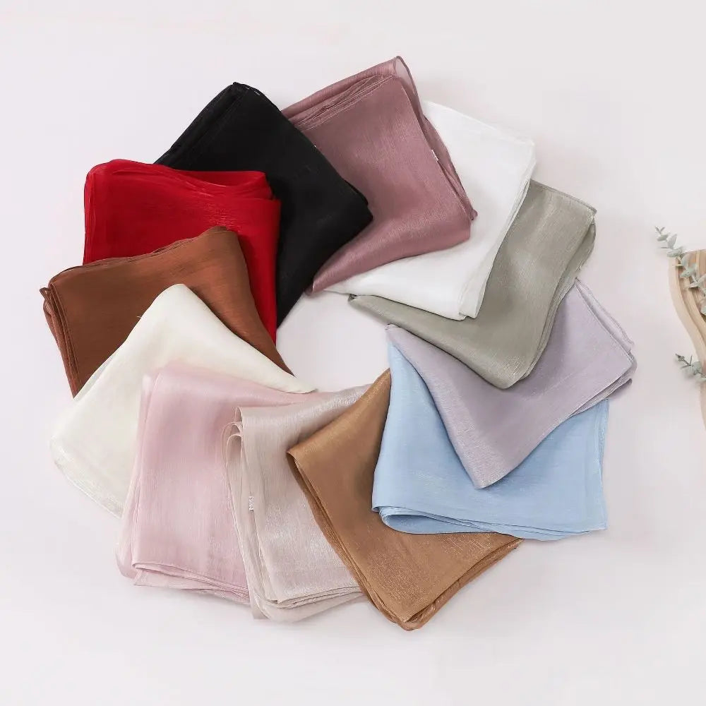 Fashion Solid Color Silk Scarf Chiffon Shining Chiffon Hijab Veil Soft Long Sunscreen shawl Outdoor