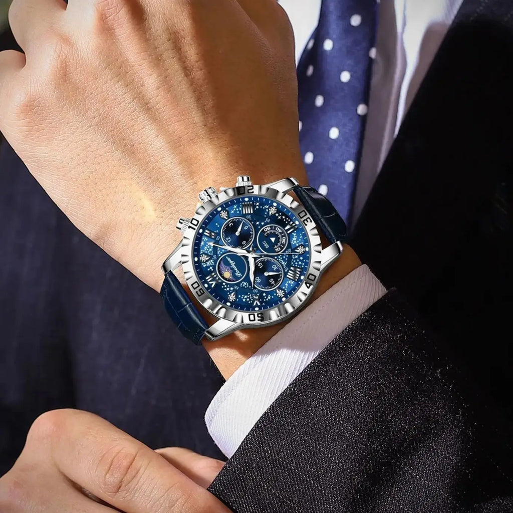 POEDAGAR Original Military Man Wristwatch Waterproof Luminous Chronograph Leather Strap Watches For Men Quartz Men's Watch Reloj
