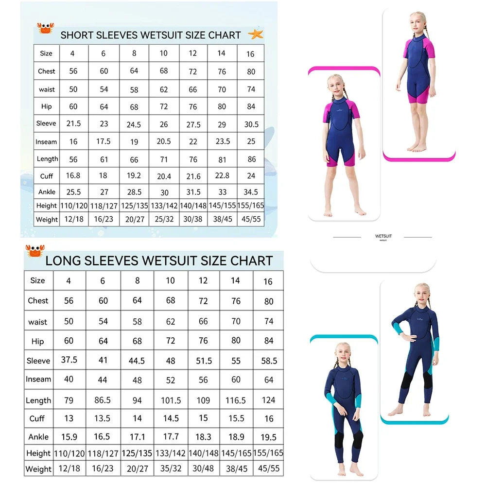 Children's 2mm 3mm Neoprene Wetsuit One-piece Long Sleeve Diving Suit Cold Proof Sunscreen Surfing Swimming Snorkeling Swimsuit