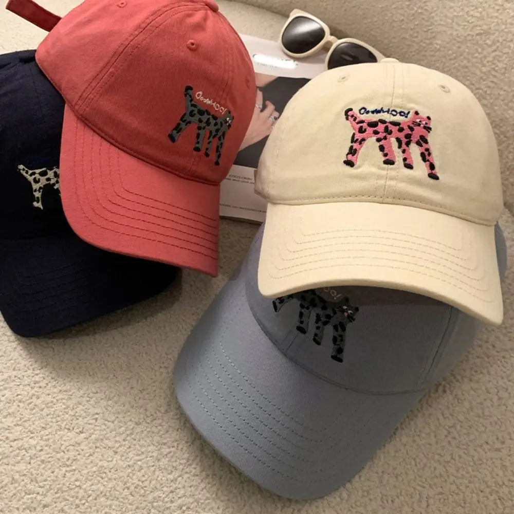 Retro Embroidered Embroidery Baseball Cap Spotted Cat Peaked Cap Letter Baseball Hat Sunscreen Hat Retro Sun Hat Spring Summer