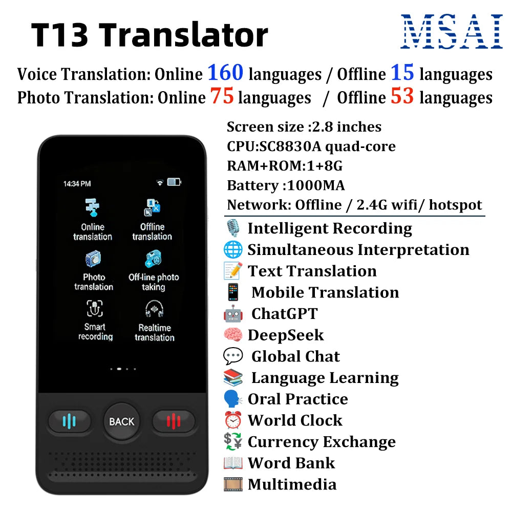 2026 New AI Travel Translator T26 ChatGPT 160 Languages Professional Business Voice Translation Real-time for Corporate Trip