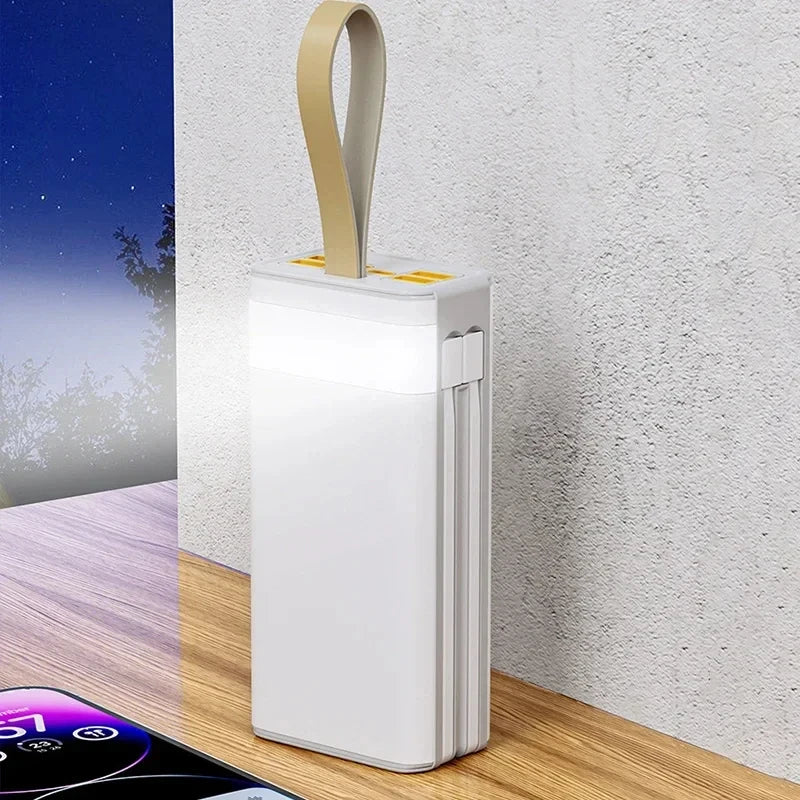 VIVO 500000mAh Solar Power Bank High-capacity Built-in 4 Cables External Battery LED Light PowerBank for iPhone Samsung