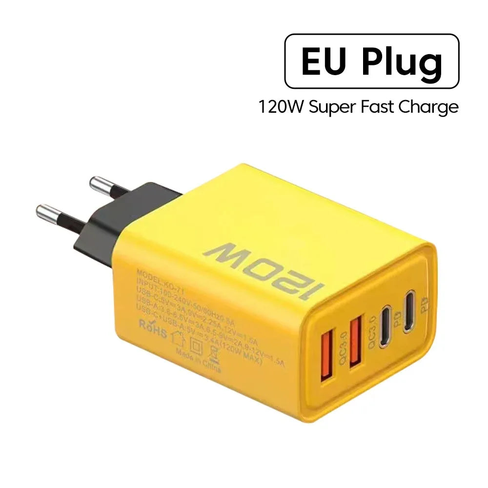4 Port USB C PD Charger Total 120W Fast Charger Type C Quick Charge 3.0 USB Charger Adapter For iPhone Samsung Xiaomi Phone Plug