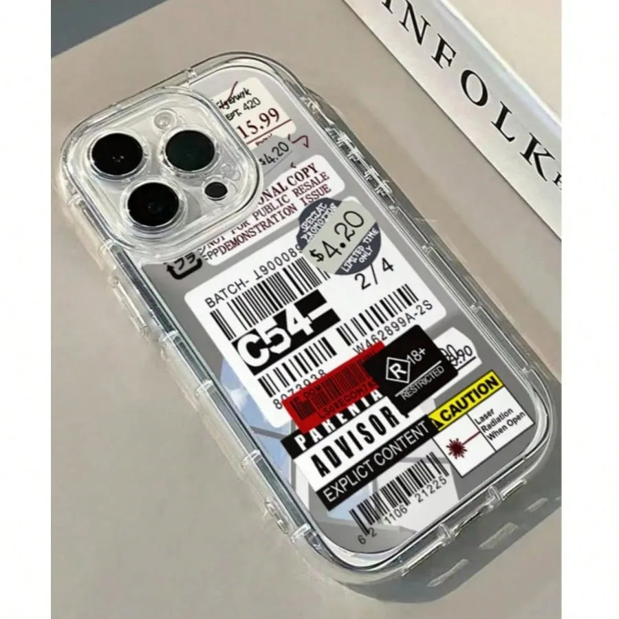 1pc C54 Label  Lucky Mirror Phone Case For iPhone 17AIR 11 12 13 14 15 16 17Pro Max Plus Lens Ring Anti-Fall 1.5mm Hard Case