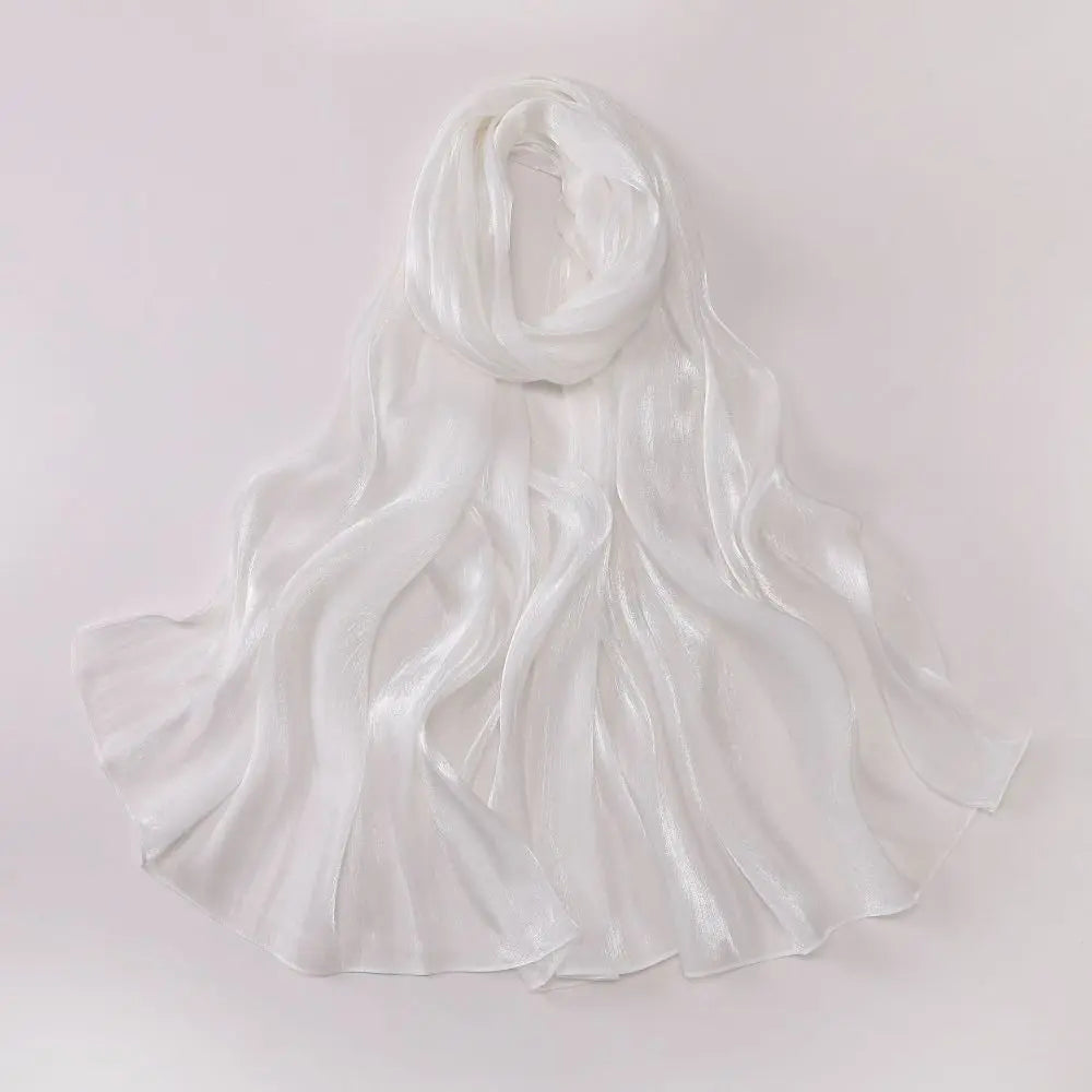 Fashion Solid Color Silk Scarf Chiffon Shining Chiffon Hijab Veil Soft Long Sunscreen shawl Outdoor