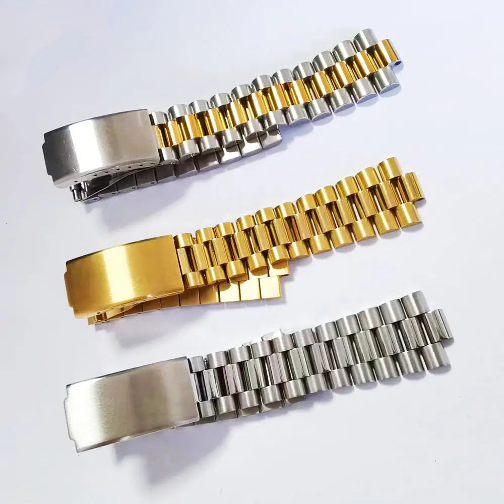 Gold Silver Stainless Steel President Curved End18mm 20mm 21mm Watch Strap Band Bracelet Fit For ROX SKX Watch