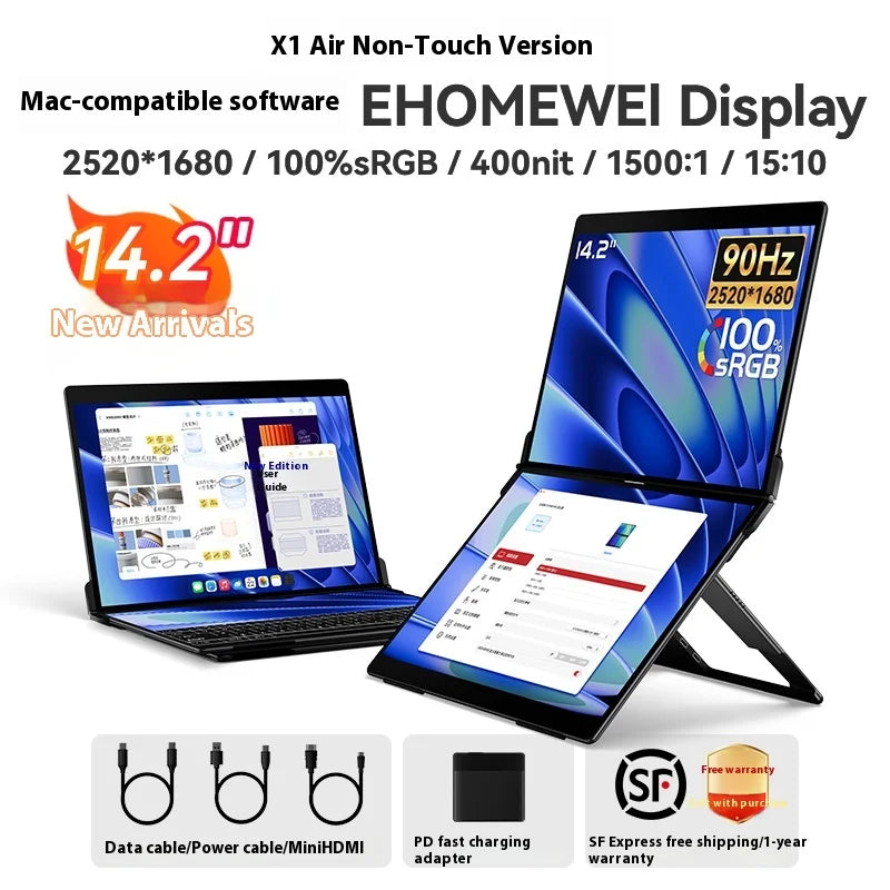 EHOMEWEI Dual Screen Portable Monitor X2 Pro Drive-free Phone-touch 2K 16” For Laptop Win Macbook