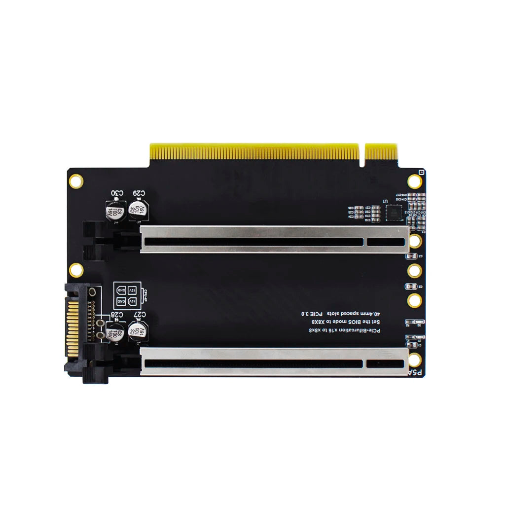 PCIe 3.0 x16 to X8X8 Expansion Card PCIe-Bifurcation Gen3 x16 to x8x8 40.4mm Spaced Slots with Heightened SATA Power Interface