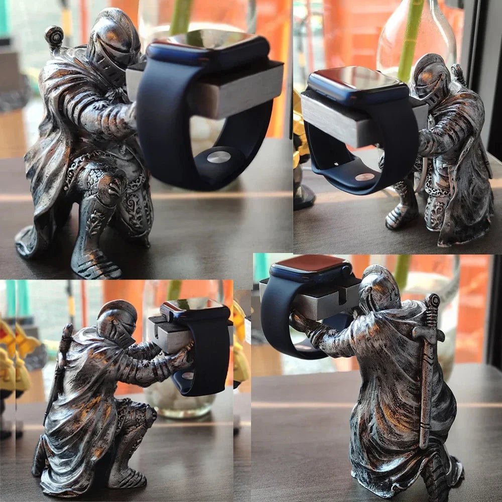 Knight Steel Warrior Holder for Office Creative Apple Watch Stand for Office Resin Decor Figurine Accessories Gift