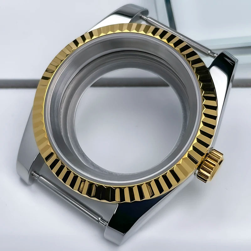 39mm NH35 Case Fluted Bezel DJ2T Yellow Gold Sapphire Glass Skx Mod Modification Parts Fit NH35 NH36 Movement Steel Watch Case