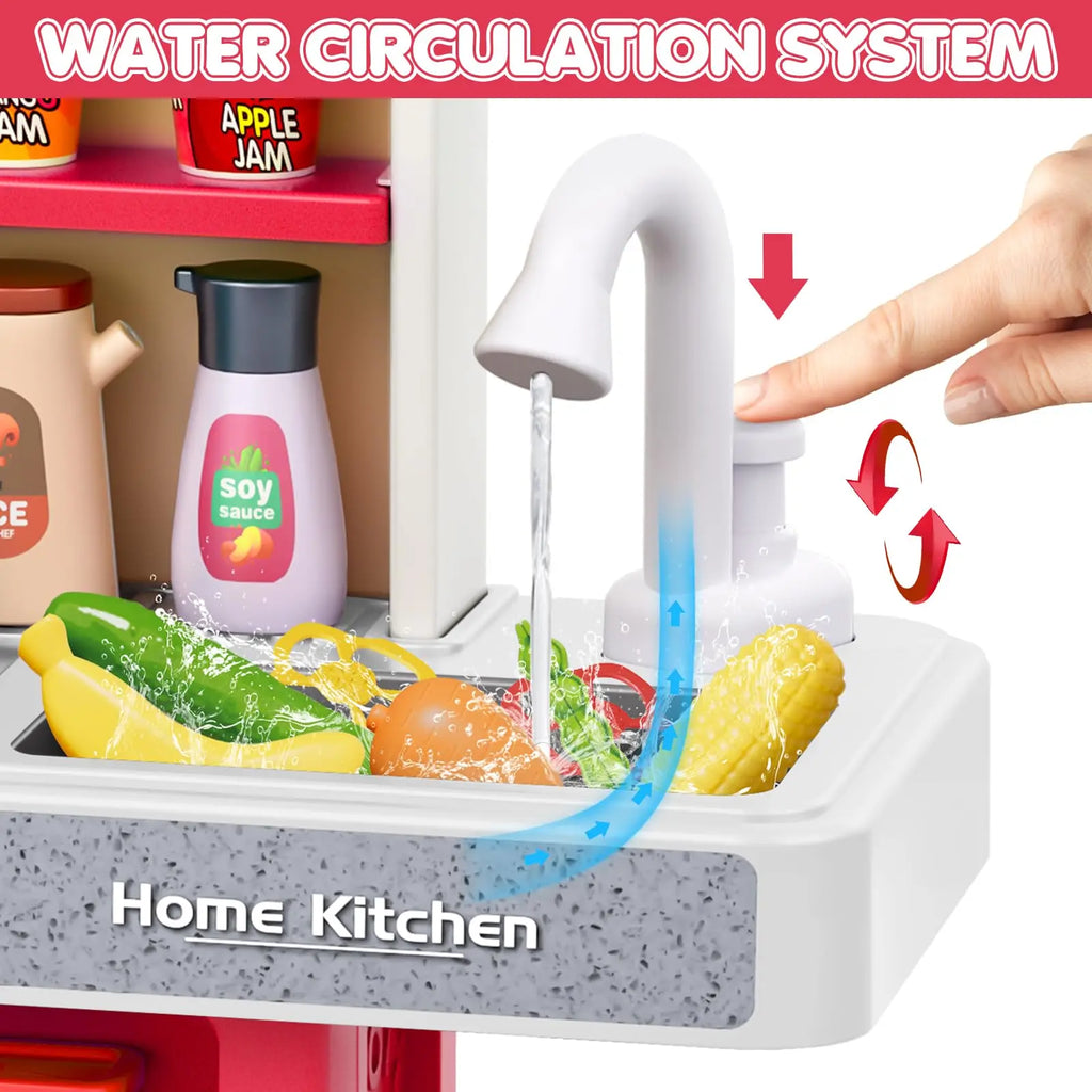 Kids Kitchen Play Set with Stove, Sink and Play Food - Toddler Play Kitchen with Sink and Play Food, Kids Play Kitchen Set, Esse