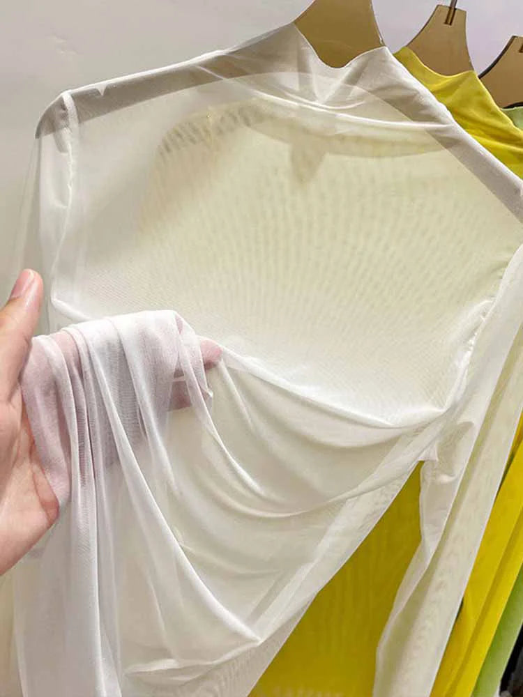 Transparent Gauze Bottoming T-shirt Women Clothing Summer Long Sleeved T-shirt with Gauze Shirt Half High Collar Sunscreen 2023