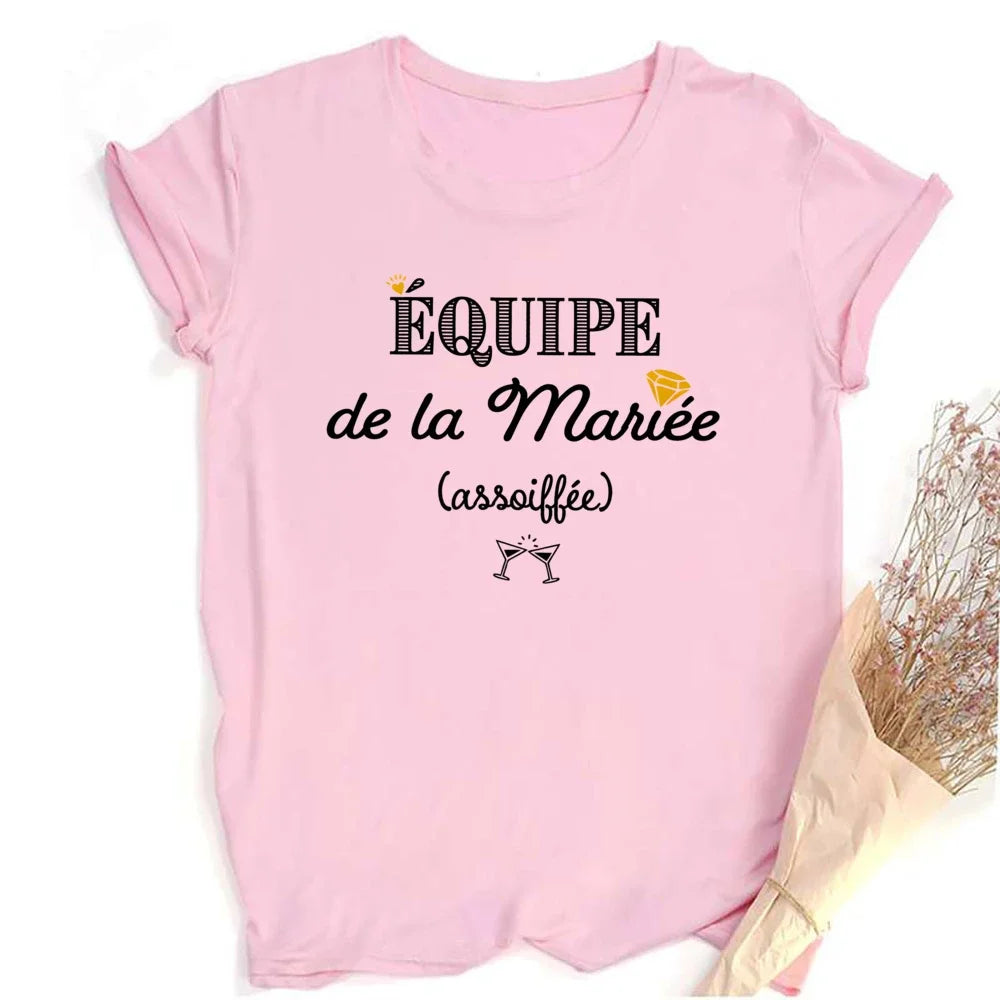 French Printed T-shirt EVJF Team of The Bride T Shirt Bachelorette Party Outfit Tops Team Bride Bridesmaid Short Sleeve Clothes