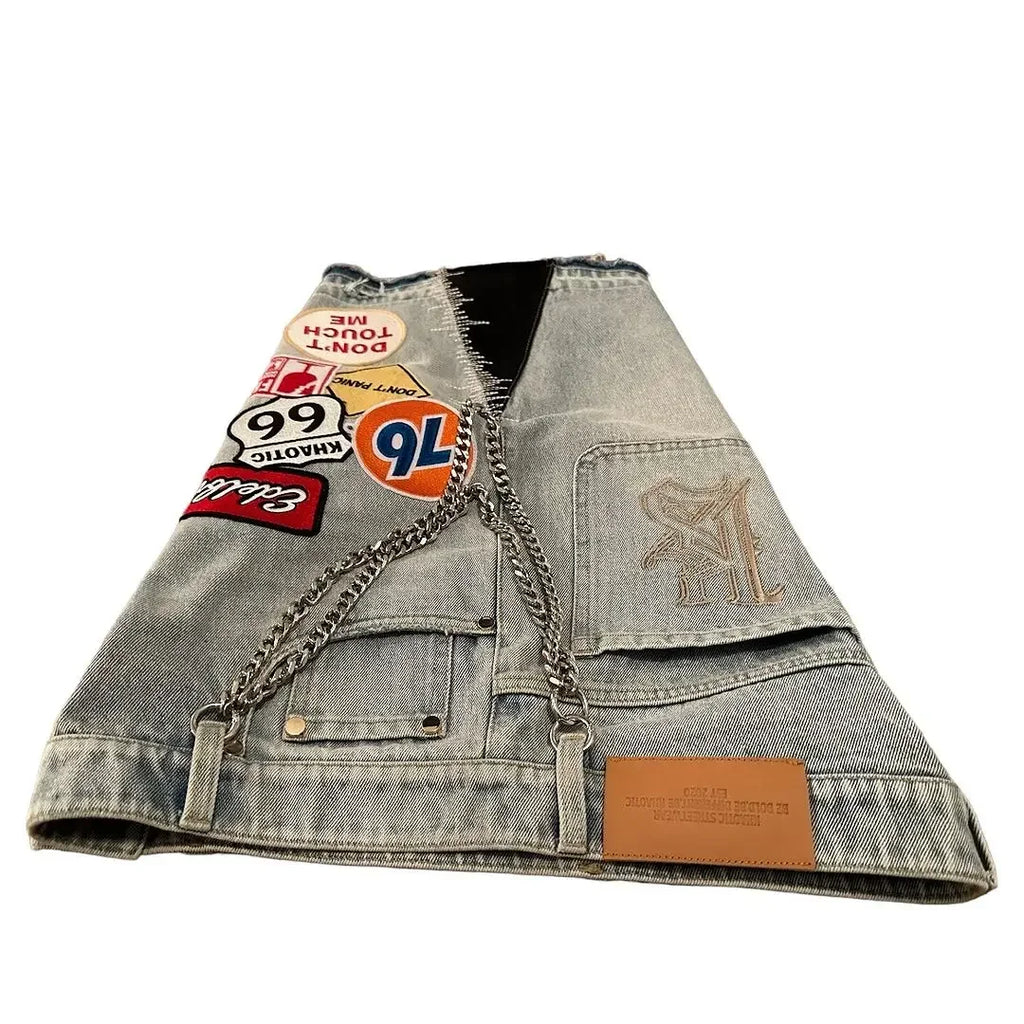 Vintage Statue Liberty Sequin Rhinestone Denim Short Jeans Women Loose Retro 2000s Streetwear Denim Fitness Y2k Casual Shorts