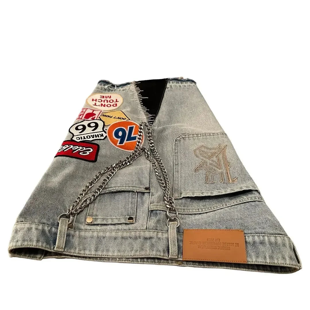 Vintage Statue Liberty Sequin Rhinestone Denim Short Jeans Women Loose Retro 2000s Streetwear Denim Fitness Y2k Casual Shorts
