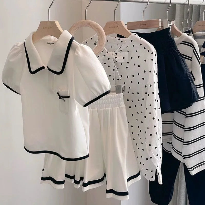 New Girls Skirt Sets Summer Children T-Shirt Suits Kids Short Sleeves 2Pcs Teen Fashion Sweet JK Outfits 5-14 Years
