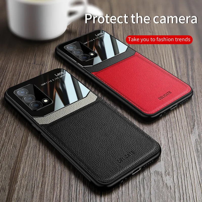 Realme GT Master RMX3363 RMX3360 Case Leather Glass Texture TPU Bumper with Plexiglass Back Cover for Realme GT Master Edition