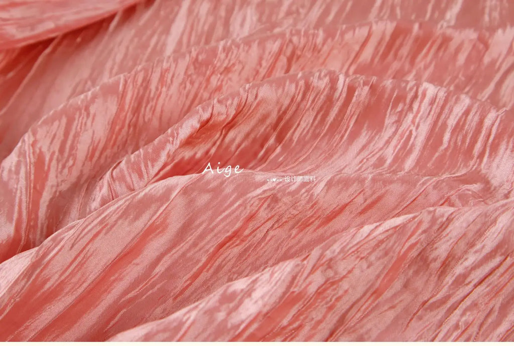 Irregular Pleated Fabric Glossy By Meters for Dress Skirt Shirt Windbreaker Diy Sewing Designer Cloth Soft Comfortable Plain Red