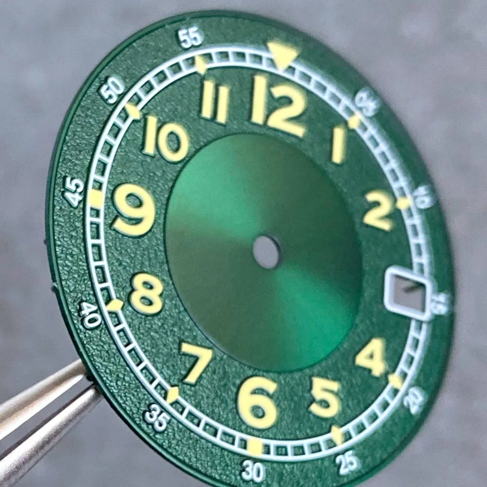 Tandorio 29mm Black/Green Arabic Numer Green Luminous Sterile Date Watch Dial fit NH34 NH35 NH36 NH38 Movement Watch Repair Tool
