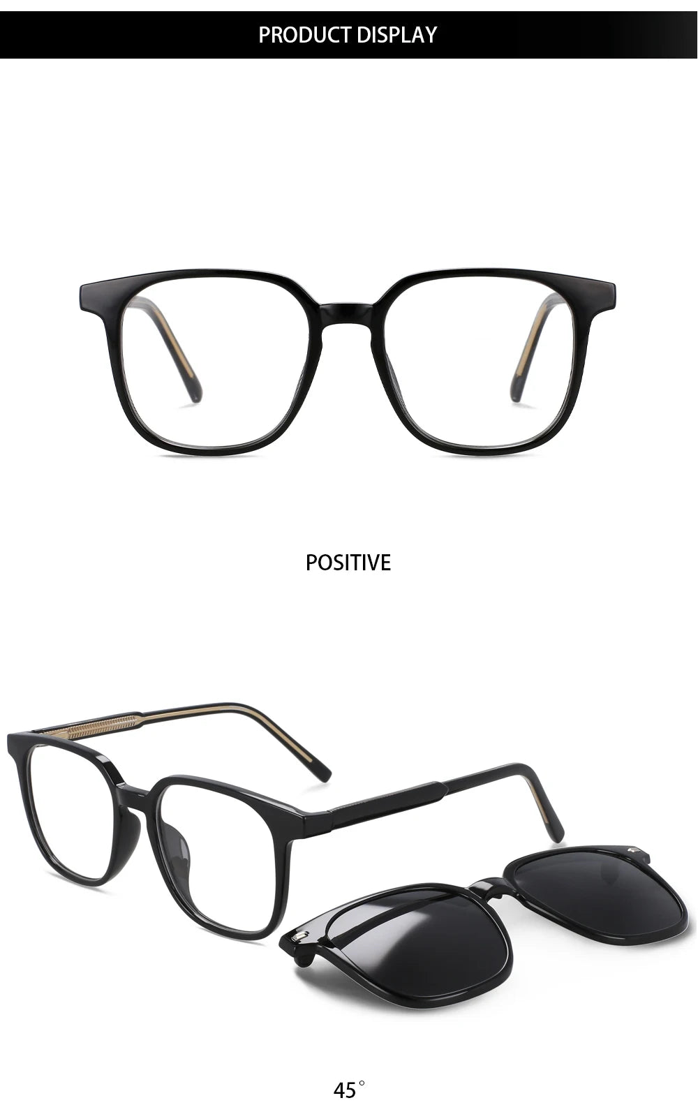 56532 Fashion Anti Blue Light Square Glasses Frames Polarized Sunglasses Magnetic Clip Women Computer Eyeglasses