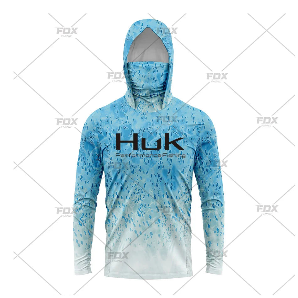 HUK Fishing New Fishing Shirts Upf 50 Long Sleeve Hooded Face Cover Camisa Pesca Tops UV Protection Fishing Face Mask Clothes