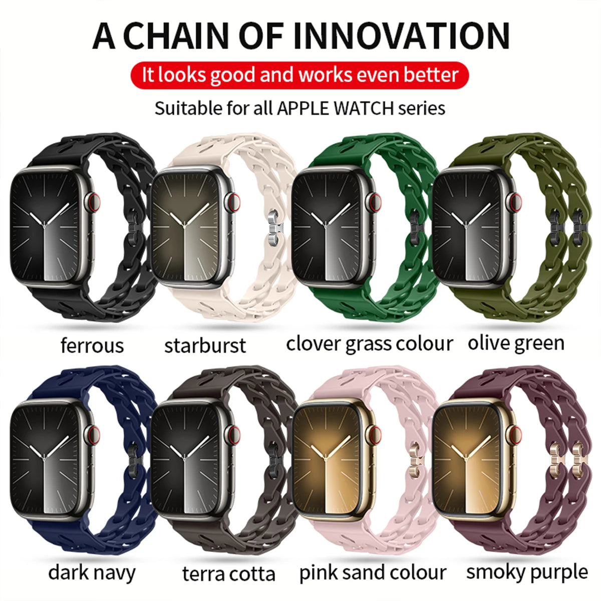 Chain Link Silicone Strap for Apple Watch Band Ultra 3 2 49mm 44mm 40mm 45mm 41mm 42mm Bracelet for Series 11 10 9 8 7 6 5 4 SE3