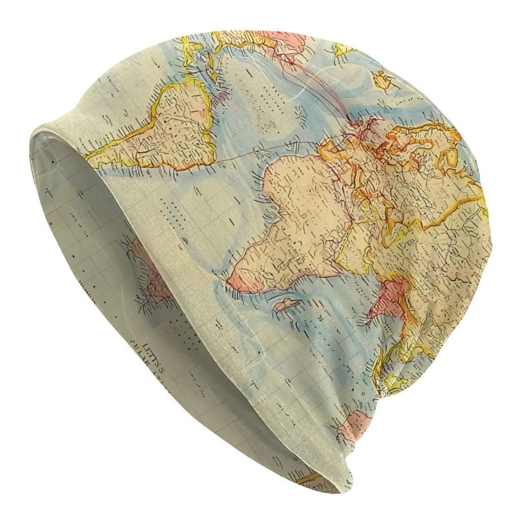 Bonnet Hats World Map Men Women's Thin Hat Vintage Map Of The World Autumn Spring Warm Cap Street Skullies Beanies Caps