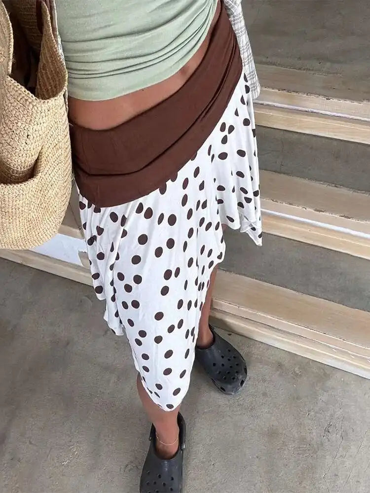 Fantoye Summer New Print Polka Dots Women Skirt Coffee Patchwork High Waist Mini Skirt Female Casual Y2k Vacation Beachwear 2025