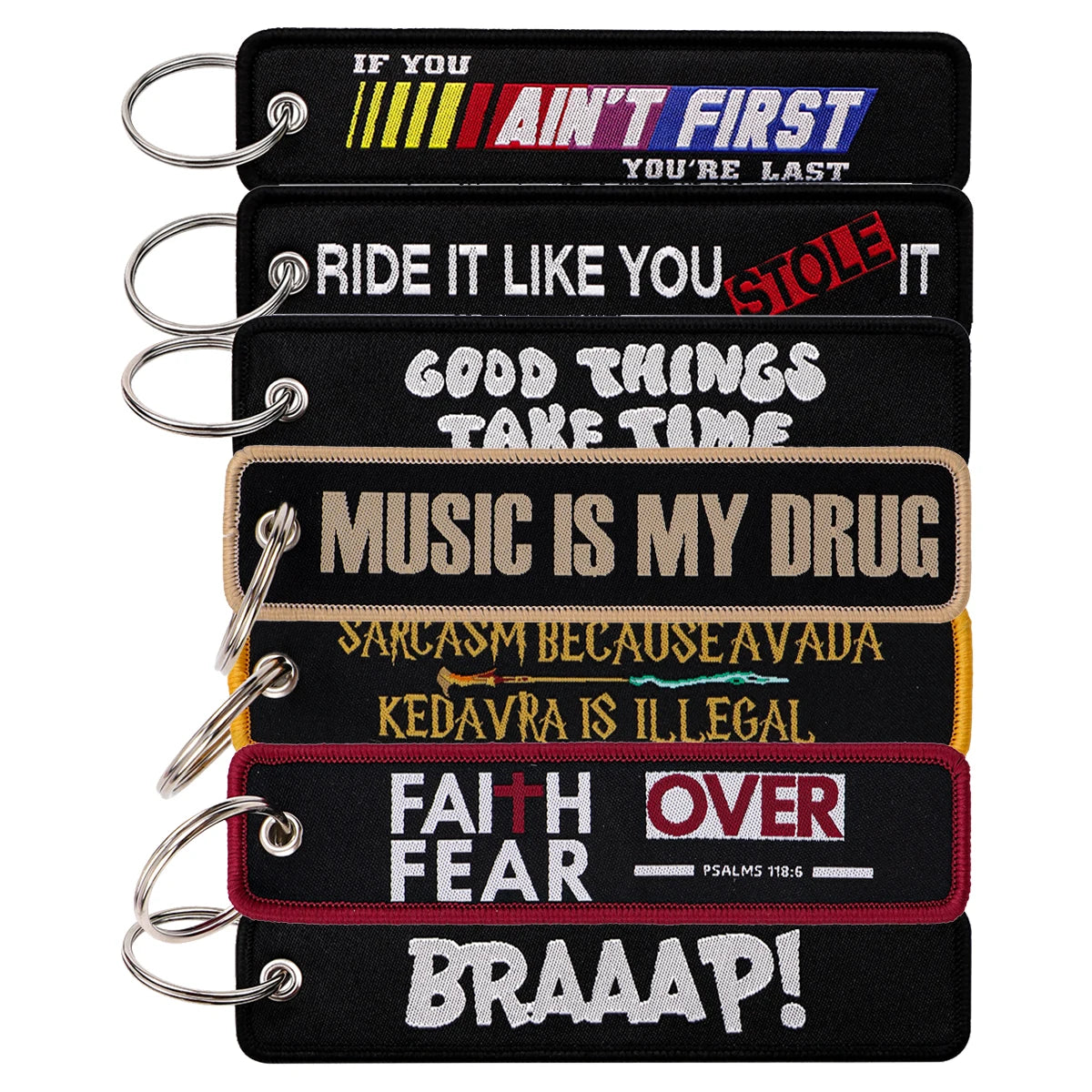 Music Is My Drug Embroidery Keyring Quotations Key Tag For Cars Backpack Keychain Black Fashion Accessories Gifts for Friends