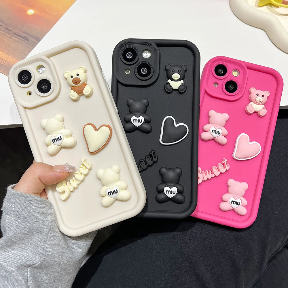 Luxury Cute Bear Phone Case For iPhone 16 Pro Max Funda iPhone 11 13 15 14 12 16 Plus 16promax 15promax 14promax Silicone Covers