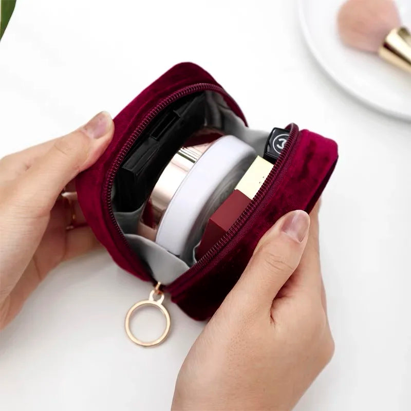 Velvet Embroidery Cosmetic Bag Sanitary Pad Pouches Portable Durable Makeup Lipstick Data Cables Organizer Toiletry Beauty Case