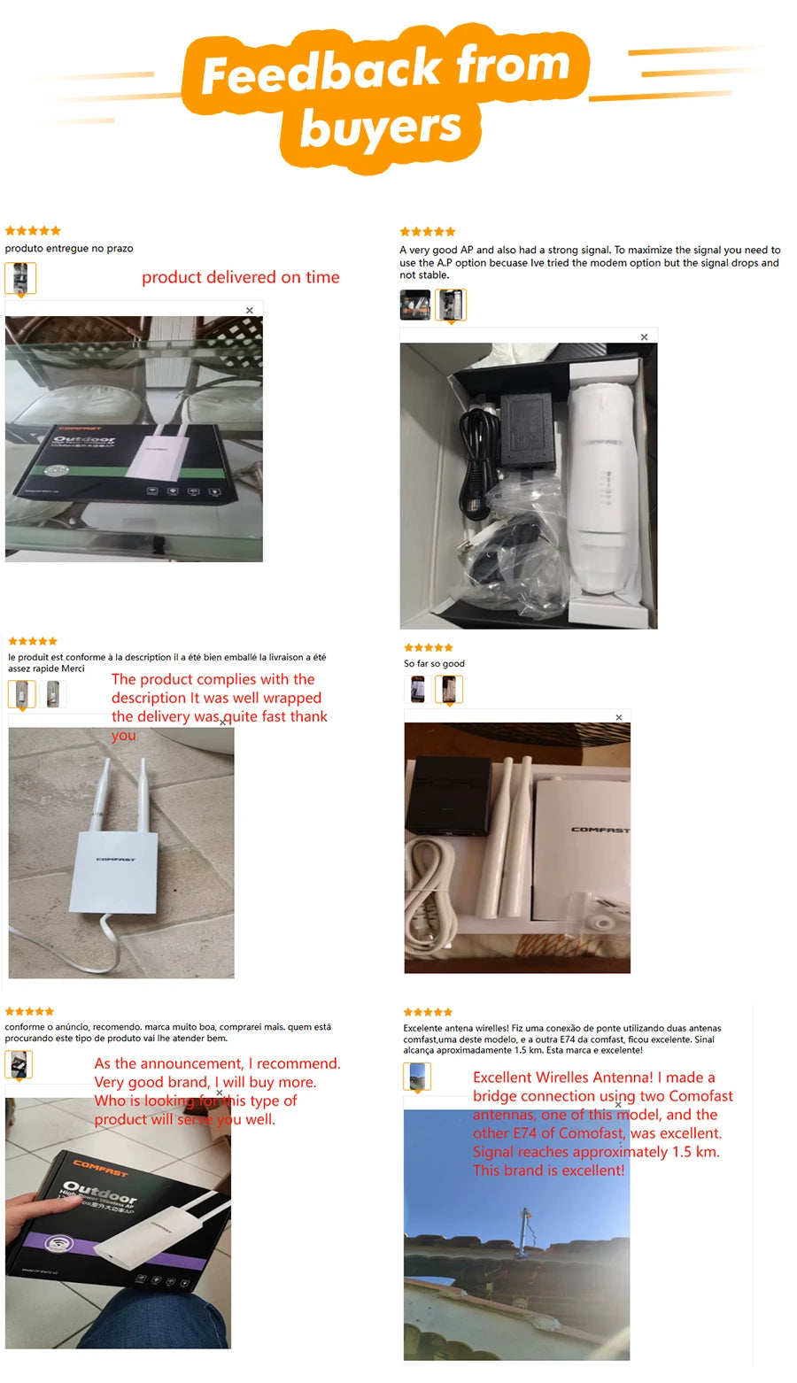 Comfast AC1200/600/300 High Power Outdoor CPE WIFI Router/AP Wireless WIFI Repeater Extender Dual Dand 2.4G/5G High Gain Antenna