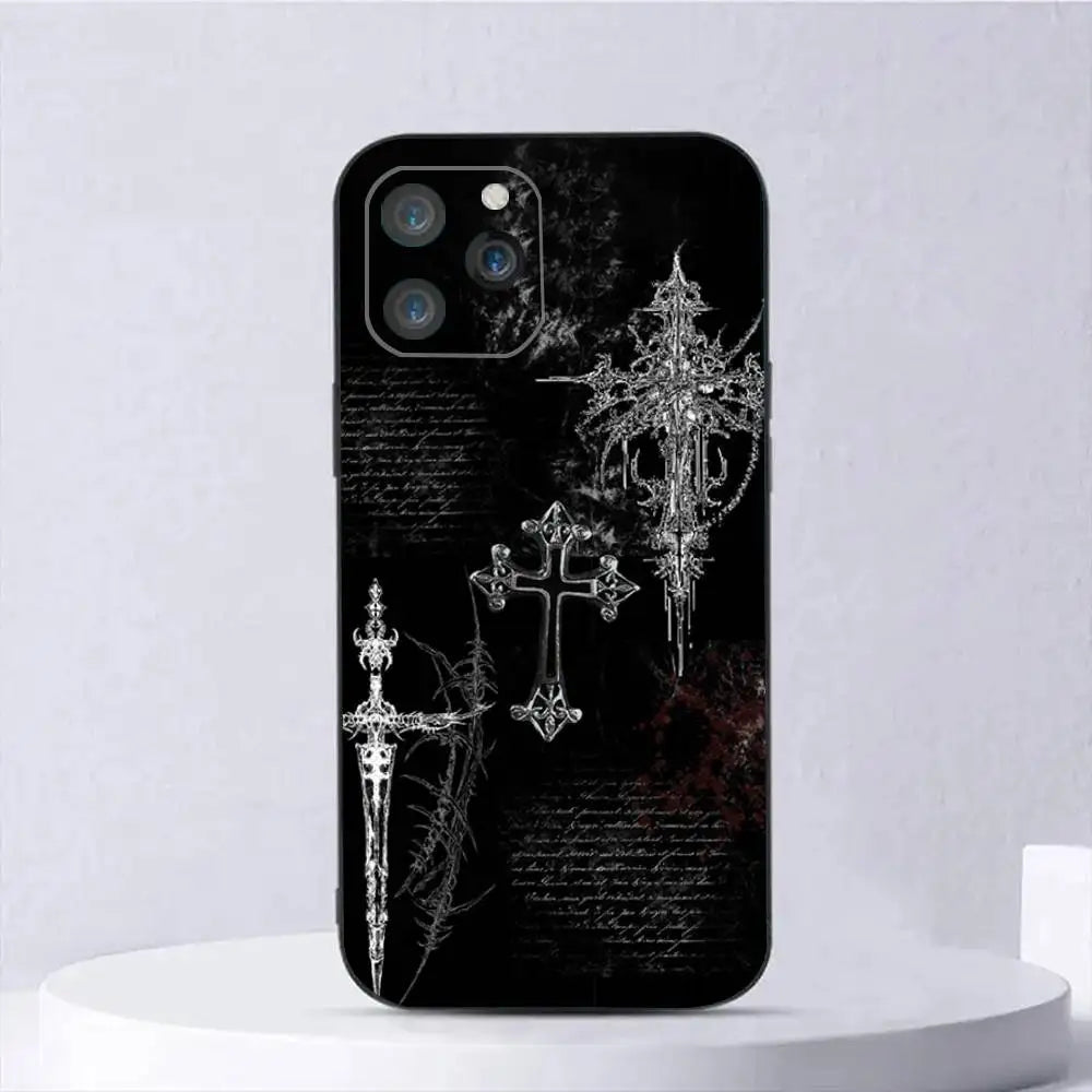 1pc Gothic Cyber Sigil Cross Phone Case Silicone Soft For IPhone 17 Air 16 15 14 13 12 11 Plus Pro Max Plus