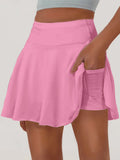 Women's Solid Color High Waisted Tennis Pleated Skirts Inner Pocket Quick Drying Sports Short Running Fitness Skirt