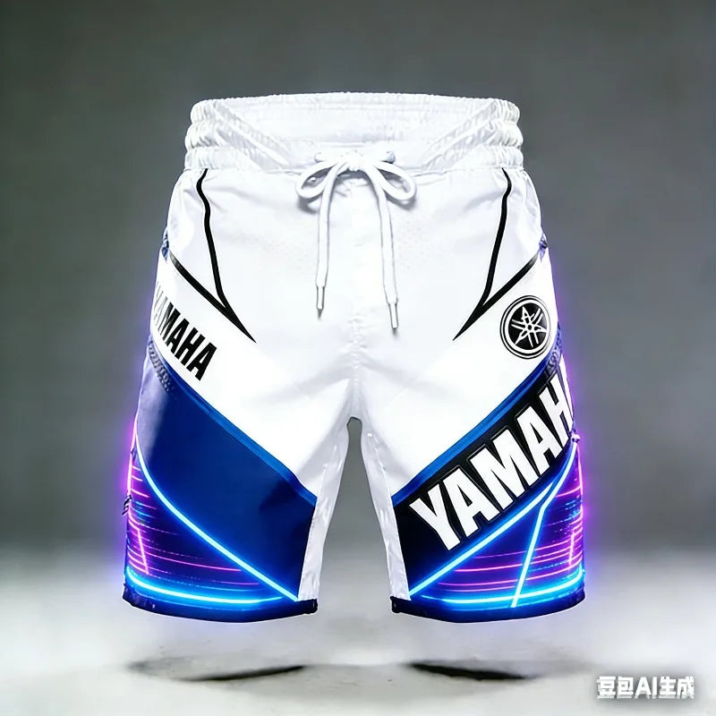 2026 Summer New Yamaha White Stripe Fashion Sports Outdoor Fitness Shorts, Men Women Large Casual Motorcycle Riding Shorts