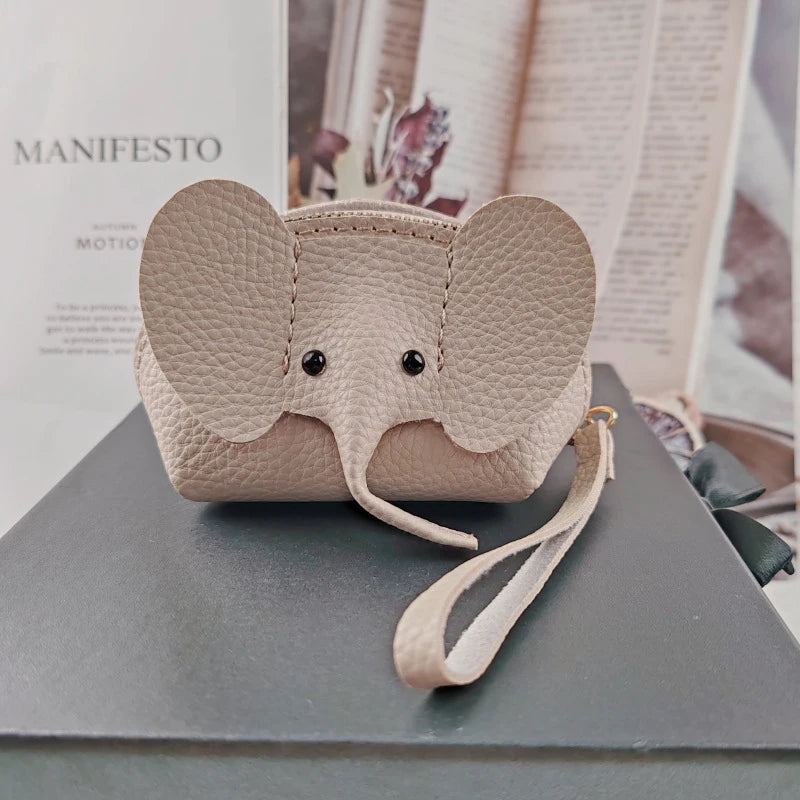 Mini leather elephant-style earphone case, coin purse, creative card holder, lipstick holder, earphones, change holder