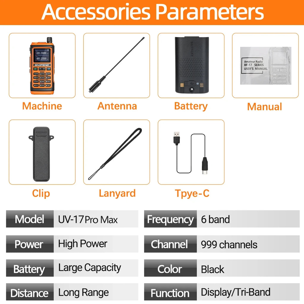 Baofeng UV17 Air Band Walkie Talkie 999 CH Draadloze kopieerfrequentie NOAA Zes bands Amateur Ham Tweerichtingsradio voor