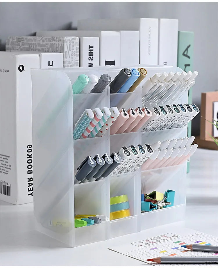 1Pcs Semi Transparent Frosted Pen Holder Slanted Makeup Brush Lipstick Organizer Multifunctional Stationery Storage Tube