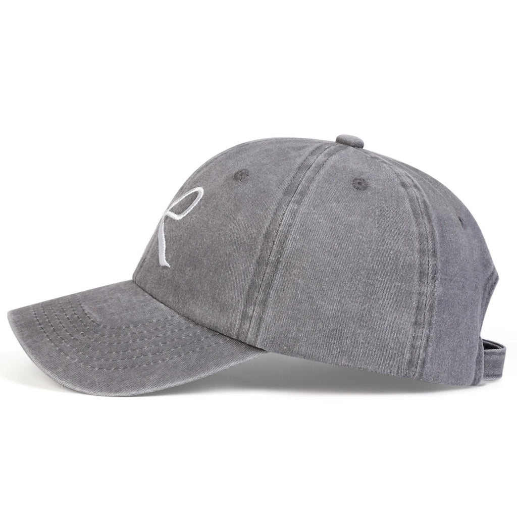 Unisex Bow Embroidery Wash Baseball Caps Spring and Autumn Outdoor Adjustable Casual Hats Sunscreen Hat
