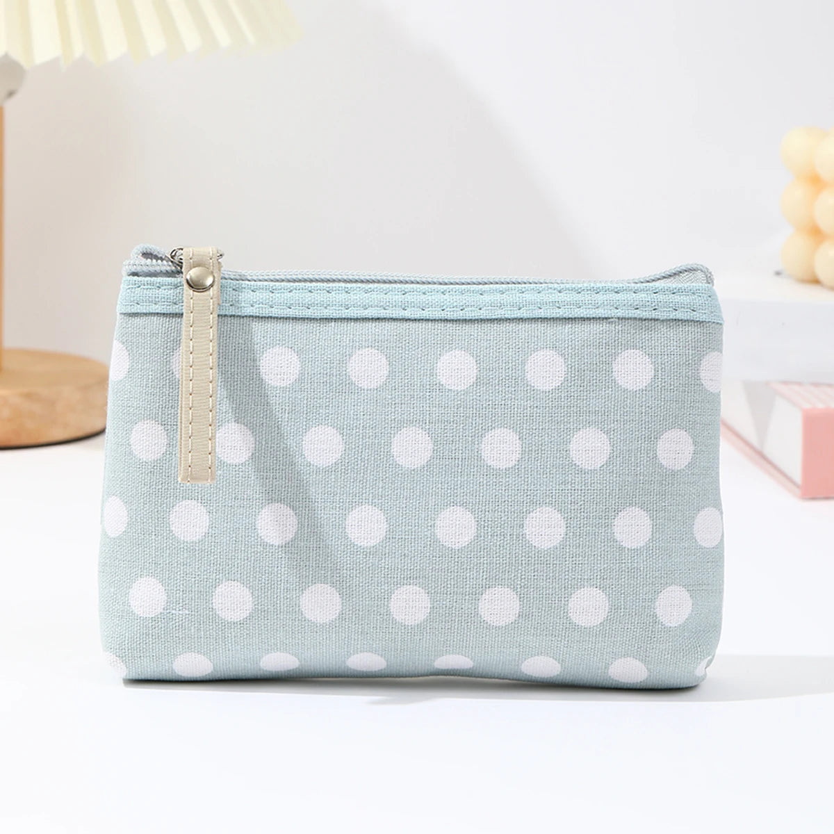 Small Fresh Canvas Dot Makeup Bag Simple and portable skincare storage bag Korean version student pencil case wallet