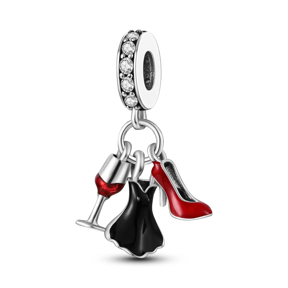925 Silver Lipstick High Heels Charms For Lady Pendant Fit Original Bracelet DIY Ornament