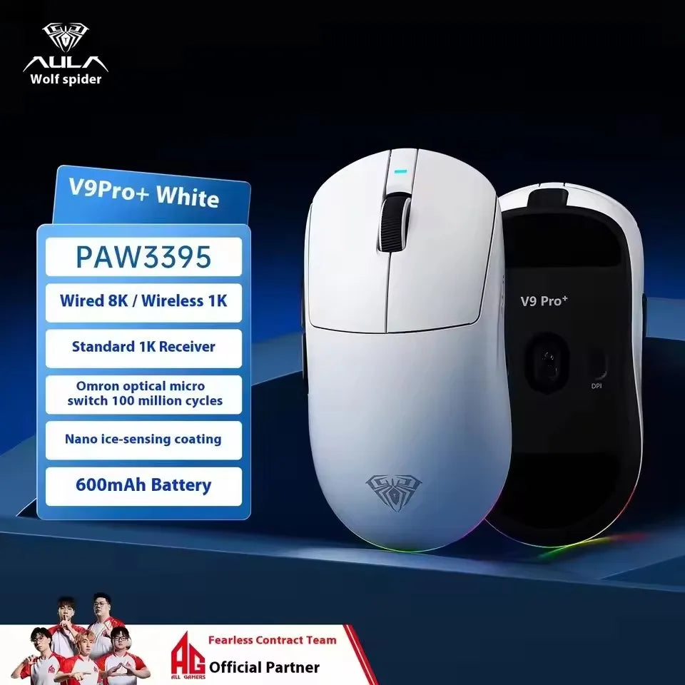 AULA V9 Ultra Wireless Mouse Tri Mode Wireless 8K Paw3950 Esports Gaming Lightweight Low Latency Mouse Custom for PC Accessories