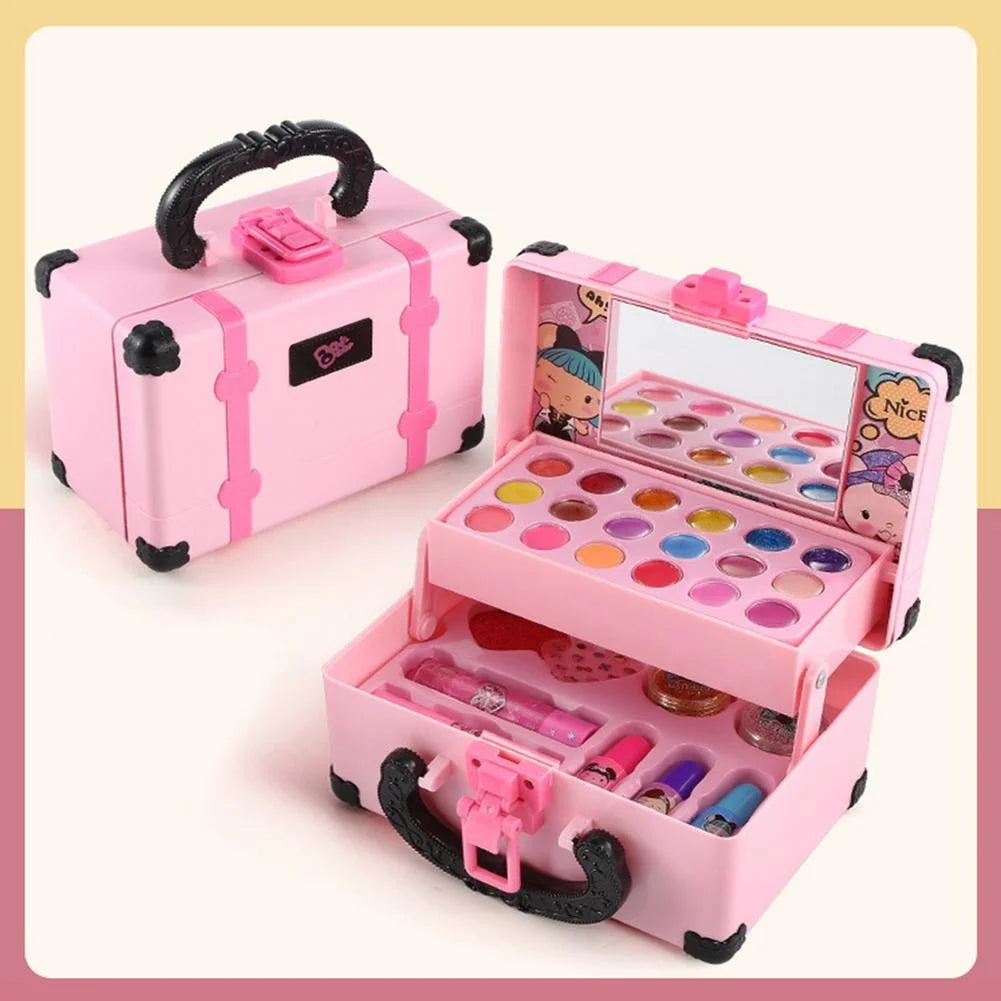 Children Makeup Set Lipstick Makeup Pretend Play With Toys Cosmetic Educational Toys Girl Princess Makeup Toy Suitcase Gift